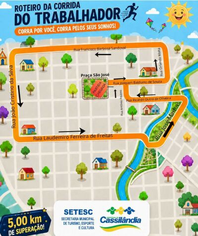 Imagem da notícia Corrida do Trabalhador terá percurso de 5 km pelas principais ruas de Cassilândia; confira